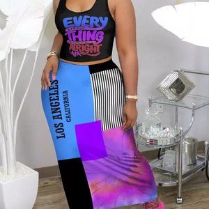 Plus Size Tank Top and Maxi Skirt 2 Piece Set Ladies